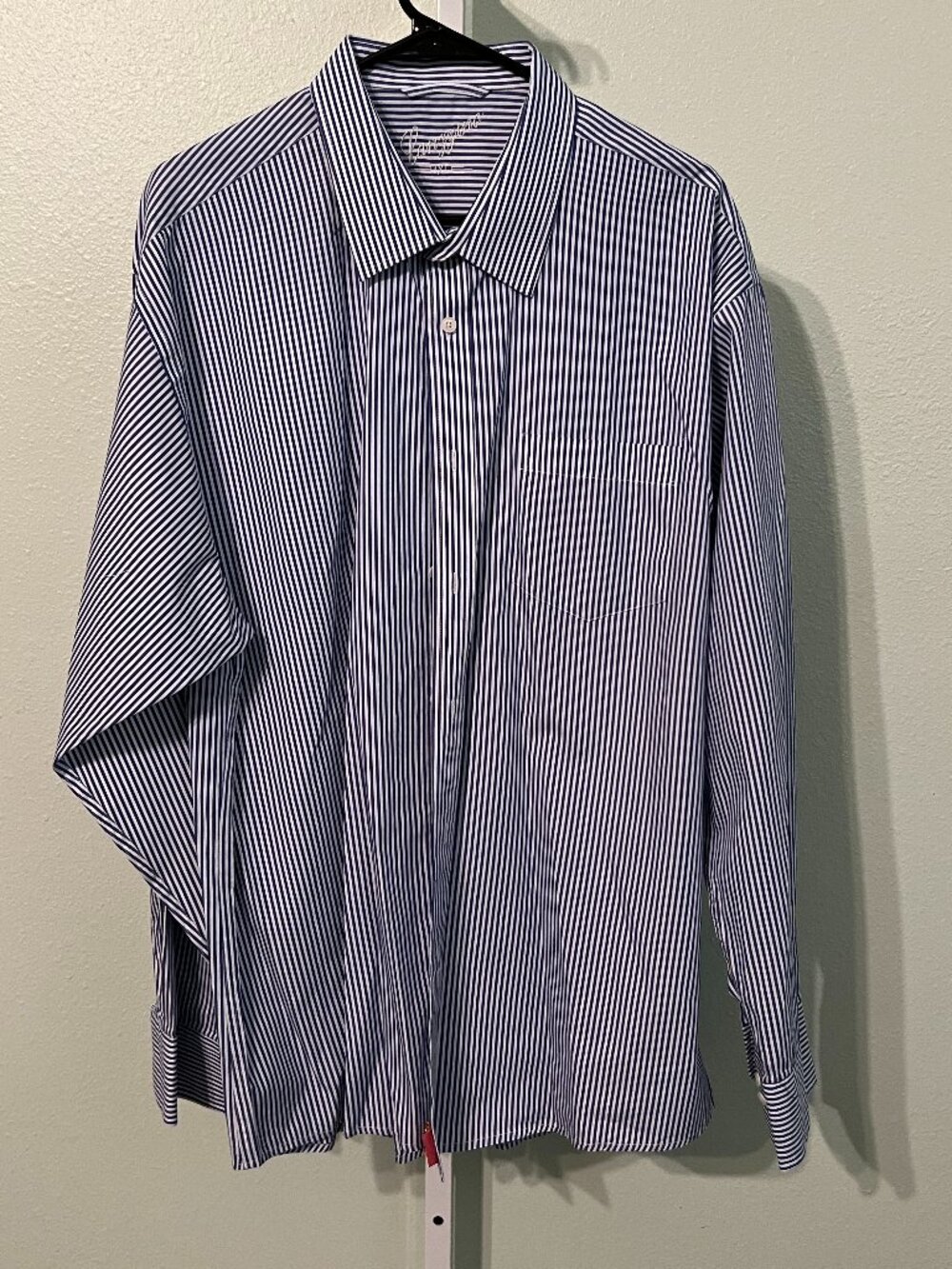 Lanzzino 100% Cotton Navy & White Vertical Stripes Long-Sleeve Button-Up SZ 3XL